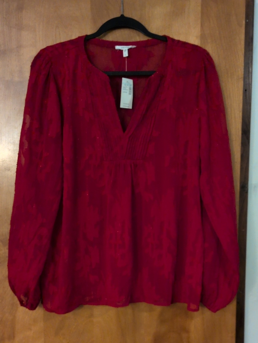 Maurices Red V-Neck Long-Sleeve Blouse